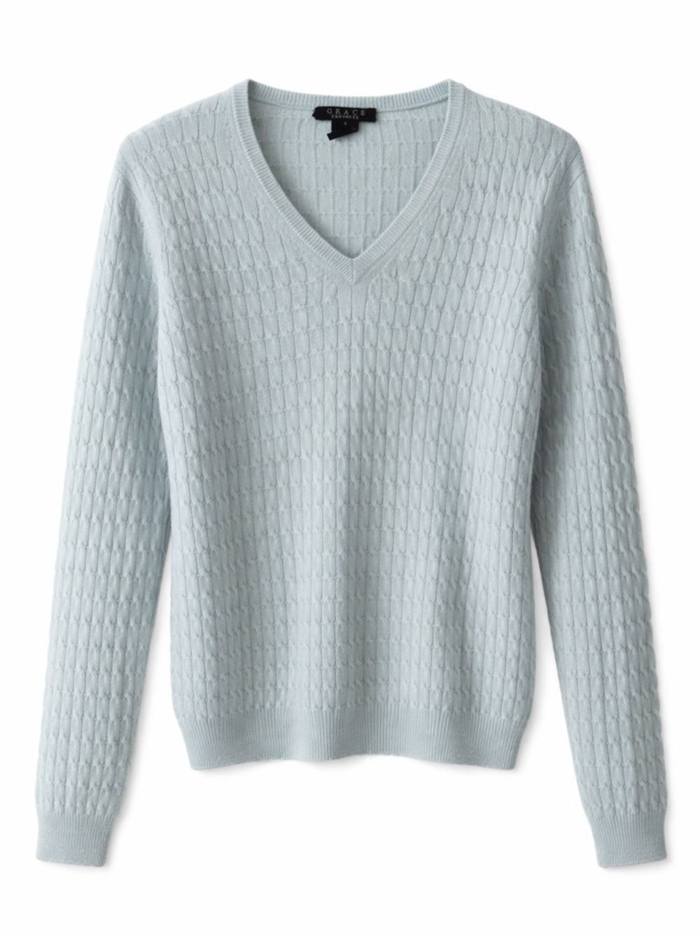 Grace Cashmere 100% Cashmere V-Neck Sweater Blue Small Soft Knit Classic